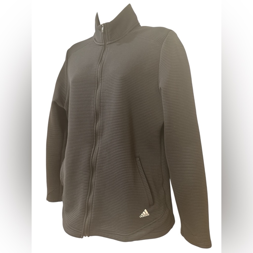 Adidas Ribbed Full Zip Golf Jacket Long Sleeve Activewear Black Women's Size XL